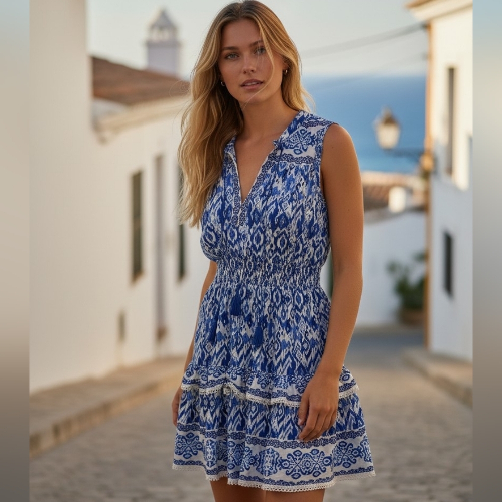 💥Umgee Blue and White Patterned Dress